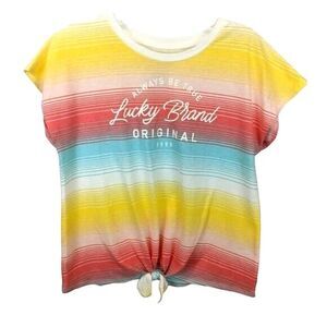 Lucky Brand Youth Girls Tie Front Knit Top  XL  T-Shirt Tee Multi-Color Stripe